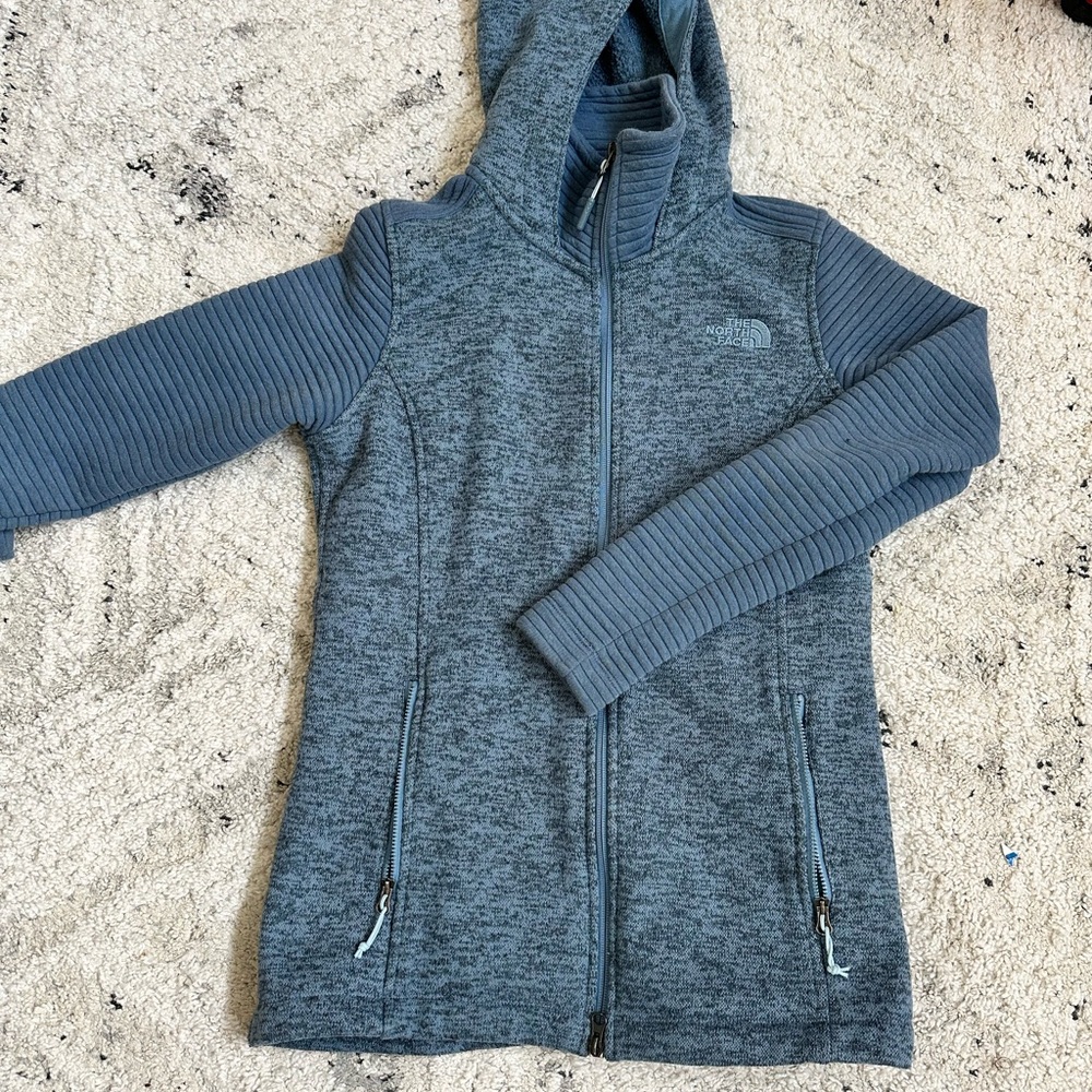 Women's North Face Blue Hooded Jacket Full-Zip Fleece